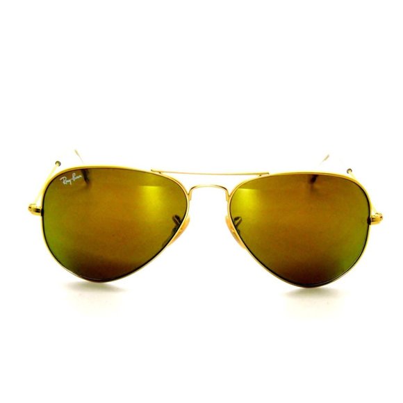 New RAY-BAN Large Metal Aviator Sunglasses Gold Frame Yellow Green Mirrored Lens main image 7